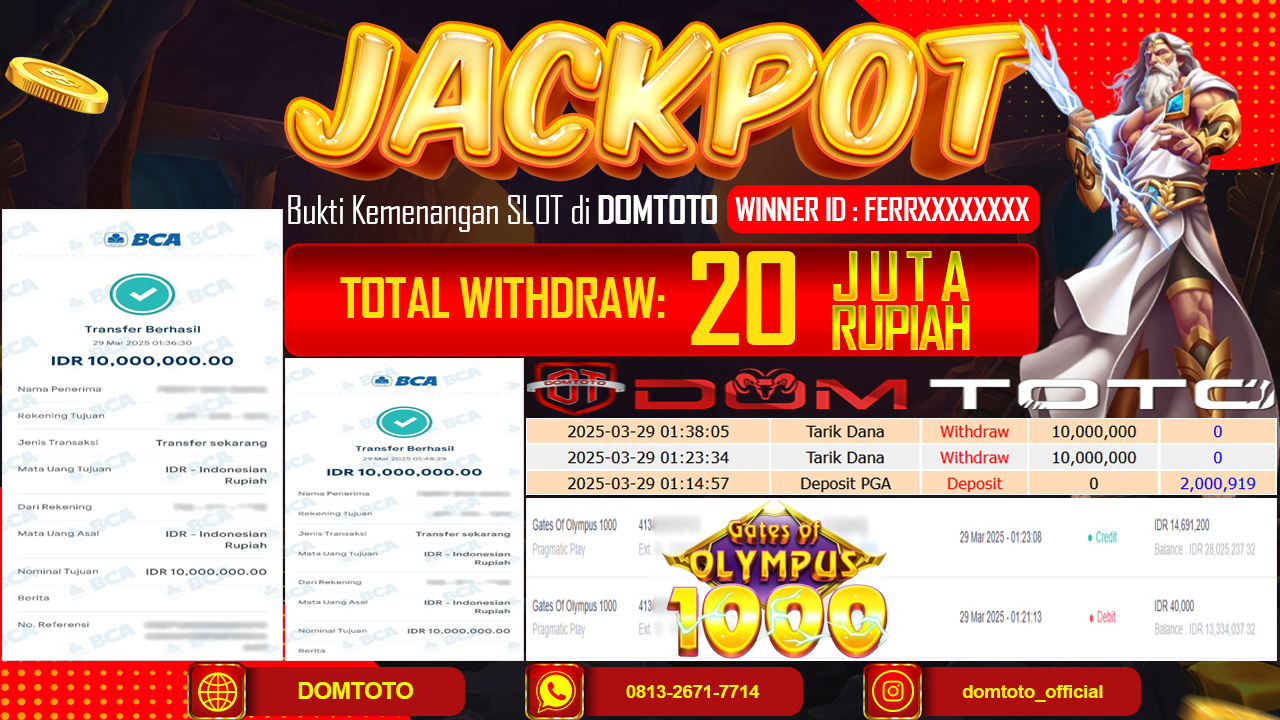 JACKPOT SLOT GATES OF OLYMPUS 1000 29 MARET 2025